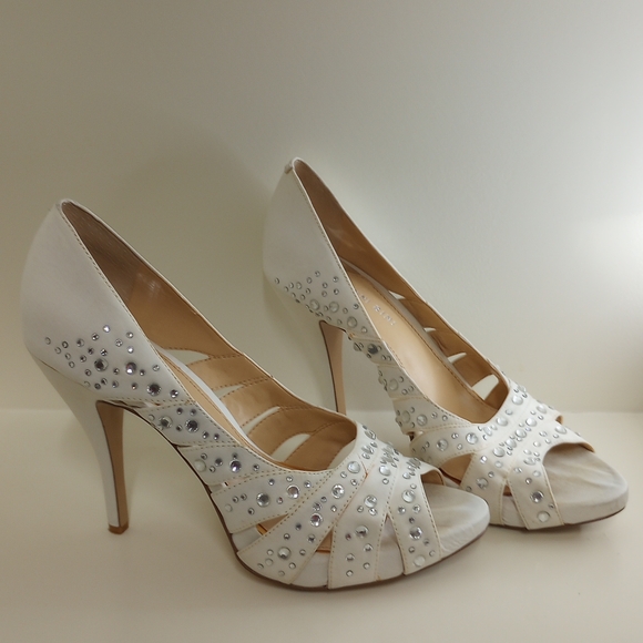 Gianni Bini Shoes - Gianni Bini White Peep-Toe Heels with Rhinestones